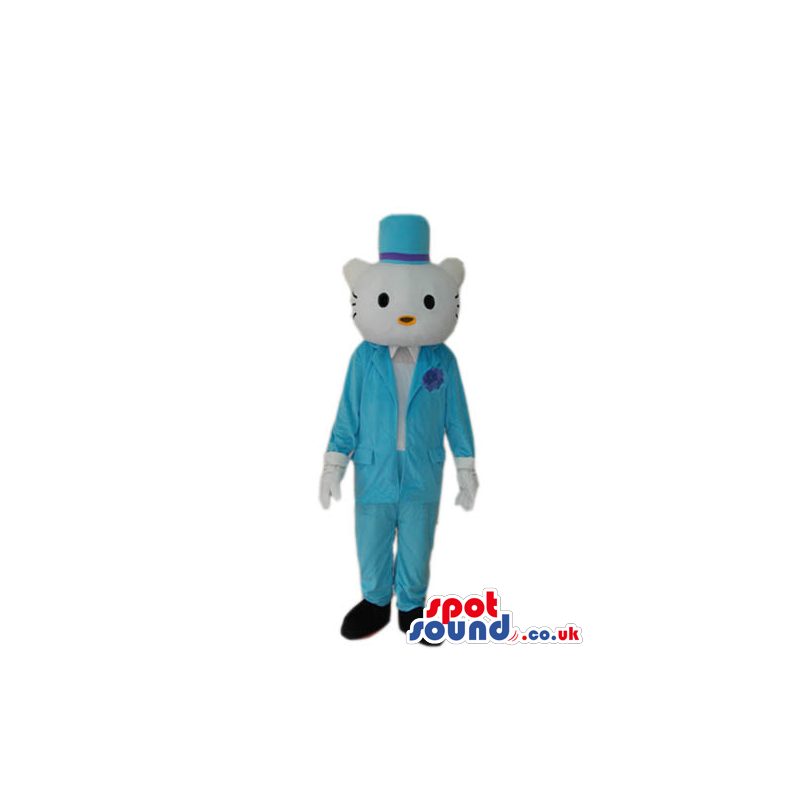 Kitty Cat Boy Cartoon Mascot With Elegant Blue Clothes - Custom