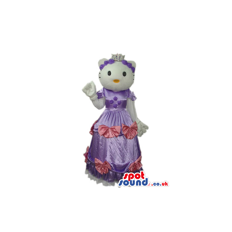 Kitty White Cat Popular Character Mascot Wearing A Purple Dress