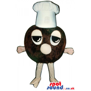 Customizable Brown Ball Mascot Wearing A Chef Hat With Tired