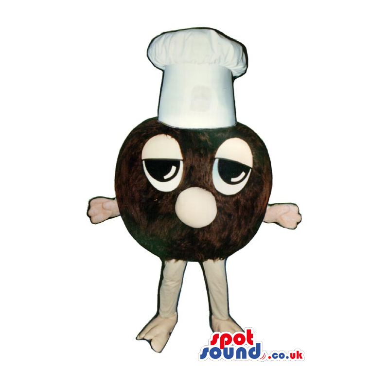 Customizable Brown Ball Mascot Wearing A Chef Hat With Tired