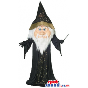 Cute Halloween Wizard Mascot With Black Shinny Gown - Custom