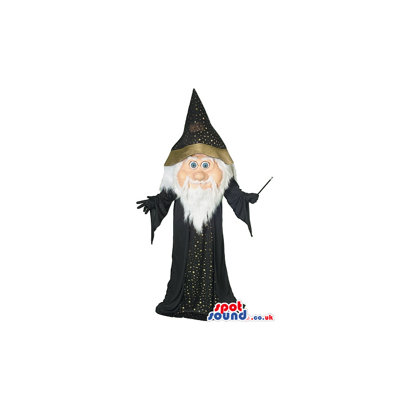 Cute Halloween Wizard Mascot With Black Shinny Gown - Custom