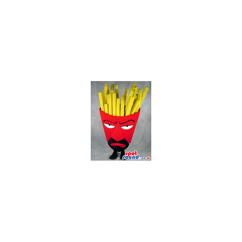 Angry French Fries Red Bag Food Mascot With A Mustache - Custom