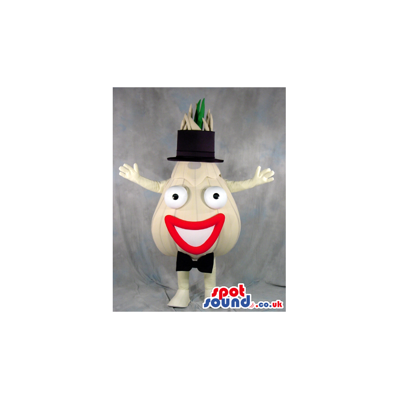 Funny Onion Vegetable Mascot With A Hat And Bow Tie - Custom