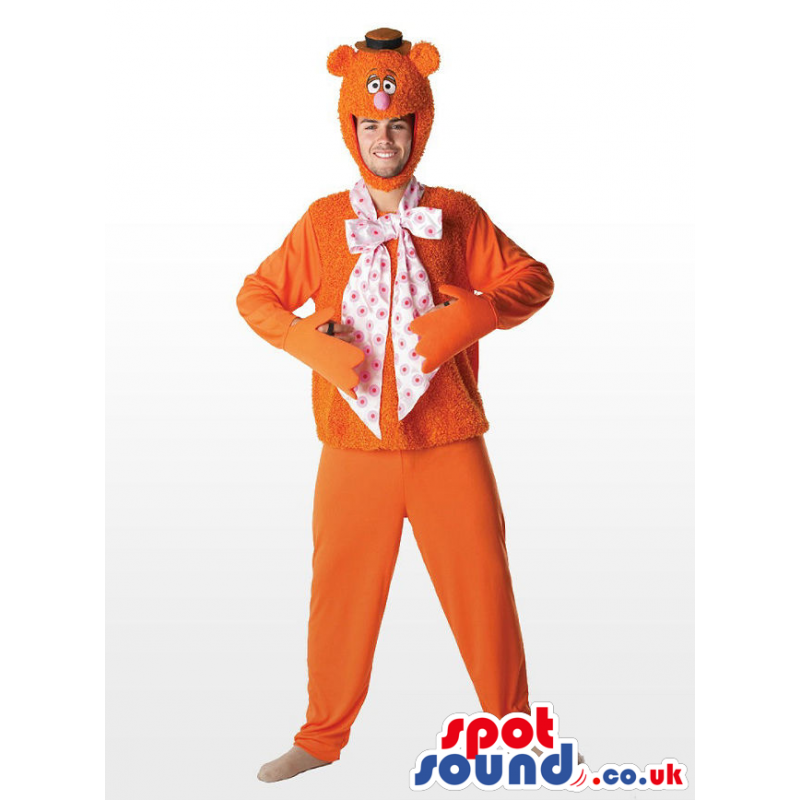 Cool Orange Bear With Big Bow Tie And Hat Adult Size Costume -