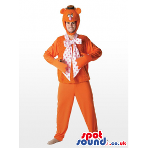 Cool Orange Bear With Big Bow Tie And Hat Adult Size Costume -