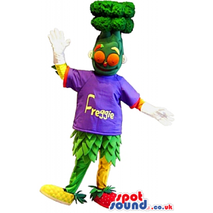 Funny Multiple Vegetable Mascot Wearing A T-Shirt With Text -