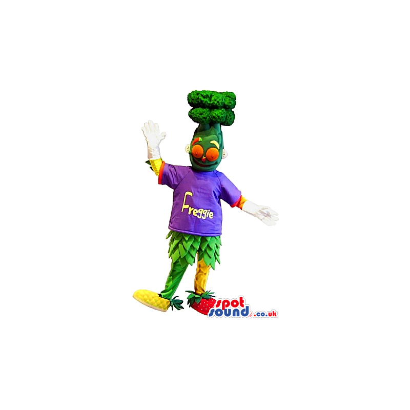 Funny Multiple Vegetable Mascot Wearing A T-Shirt With Text -