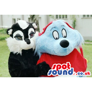 Tale Blue Dog With A Red Hood And A Skunk Couple Plush Mascots