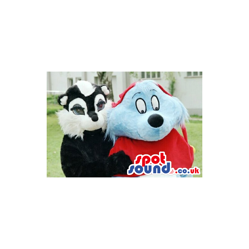 Tale Blue Dog With A Red Hood And A Skunk Couple Plush Mascots