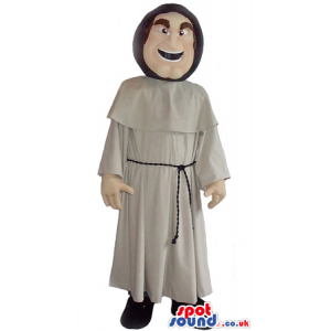 Monk Human Mascot With Brown Garments And Laughing Face -