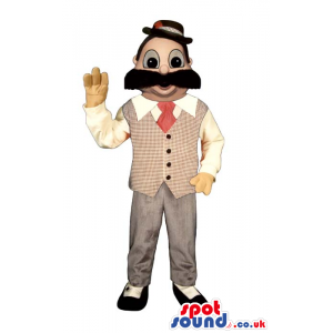 Human Mascot With A Mustache Wearing Banker Garments - Custom
