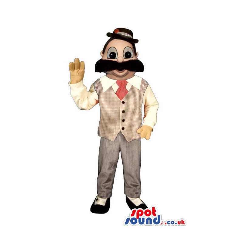 Human Mascot With A Mustache Wearing Banker Garments - Custom