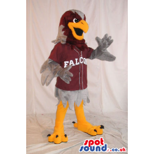 Customizable Grey Falcon Wearing A Brown Baseball Shirt With