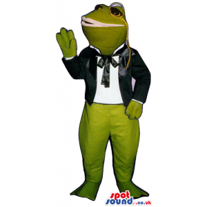 Green Frog Plush Mascot Wearing Old-Times Garments And A