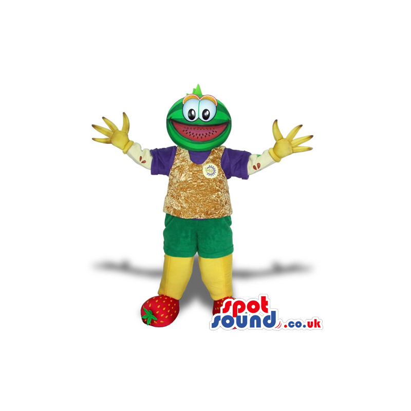 Funny Multiple Fruit Mascot Wearing A Vest With A Logo - Custom