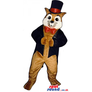 Fox Plush Mascot Wearing Elegant Garments With A Top Hat -