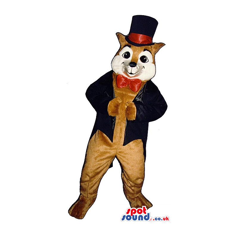 Fox Plush Mascot Wearing Elegant Garments With A Top Hat -