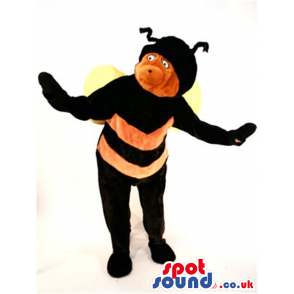 Big Bee Plush Mascot With Two Orange Stripes And Yellow Wings -