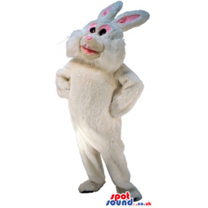 Cute White Rabbit Plush Mascot With Pin Ears And Nose - Custom