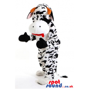 Cool Cow Plush Mascot With Many Black Spots And Red Tongue -