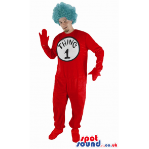 Red Adult Size Costume With A Blue Wig And A Number - Custom