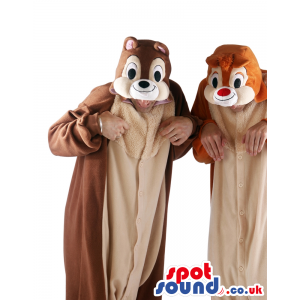 Two Cute Brown And Beige Chipmunk Plush Adult Size Costumes -