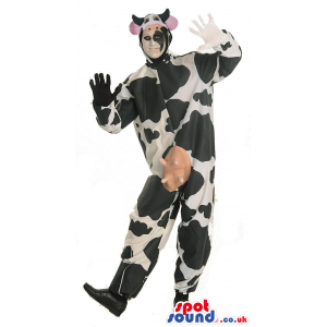 Cute White And Black Cow Animal Plush Adult Size Costume -