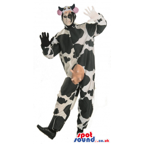 Cute White And Black Cow Animal Plush Adult Size Costume -