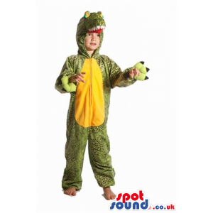 Cute Green And Yellow Alligator Plush Children Size Costume -