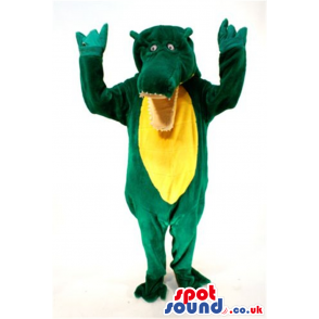 Cute Fantasy Green Dragon Plush Mascot With Yellow Belly -