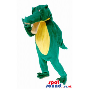 Cute Fantasy Green Dragon Plush Mascot With Yellow Belly -