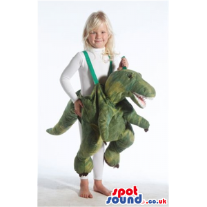 Cute Green Dinosaur Plush Children Size Costume On Expanders -