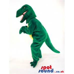 Cool Big Green Dinosaur Plush Mascot With A Yellow Belly. -