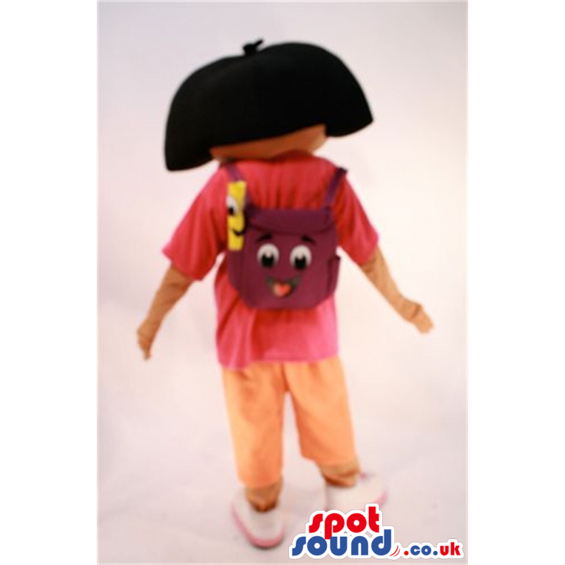 Dark Dora The Explorer Cartoon Character Mascot With Backpack -