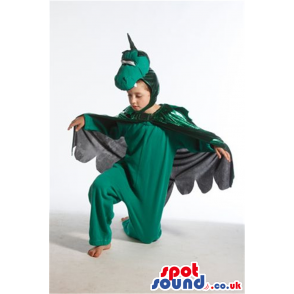 Cute Green Dinosaur Plush Children Size Costume With Wings -
