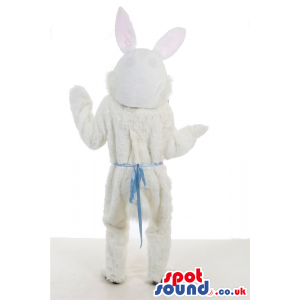 Cute White Rabbit Plush Mascot With Pink Ears And Blue Ribbon -