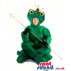 Green Shinny Hunter Frog Adult Size Costume With An Arrow -