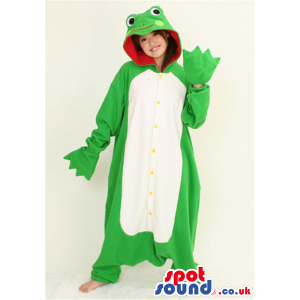 Big Green And White Frog Adult Size Costume With Hood - Custom