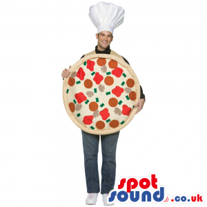 Big Round Pizza Adult Size Costume With A Chef Hat - Custom