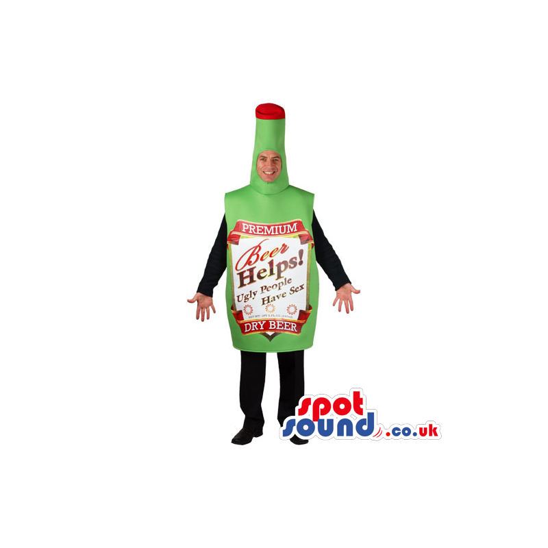 Hilarious Green Beer Bottle Adult Size Costume With Label -