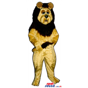 Sleepy Brown Lion Plush Mascot With Round Ears And Hairy Head -