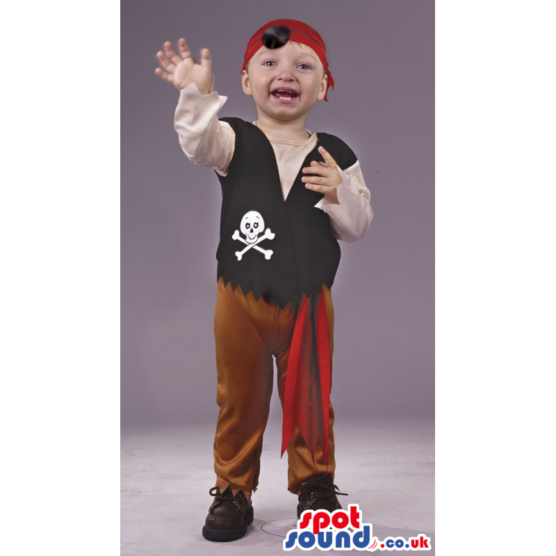 Cute Pirate Children Size Costume With A Hat And A Skull -