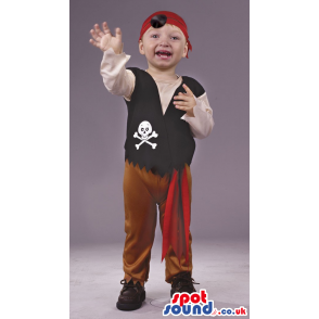 Cute Pirate Children Size Costume With A Hat And A Skull -