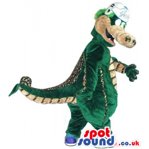 Cute Green Dragon Plush Mascot With A White Cap And Sneakers -