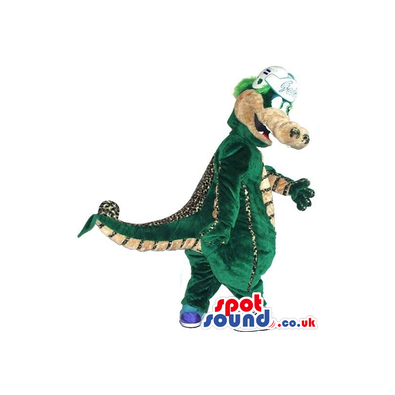 Cute Green Dragon Plush Mascot With A White Cap And Sneakers -