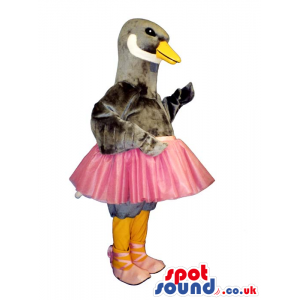 Grey Duck Animal Plush Mascot Wearing A Pink Skirt - Custom