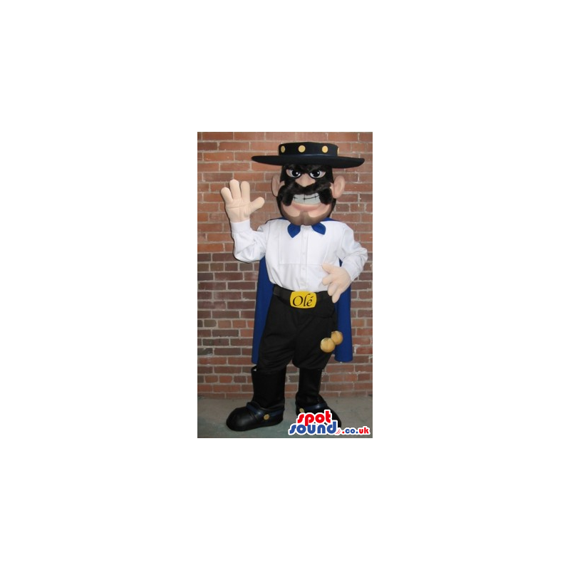 Angry Human Mascot Wearing El Zorro Garments And A Mask -