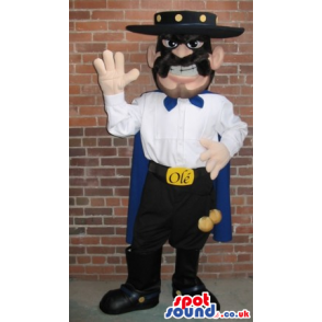 Angry Human Mascot Wearing El Zorro Garments And A Mask -