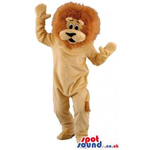 Lion mascot dancing throwing his hands up without any clothes